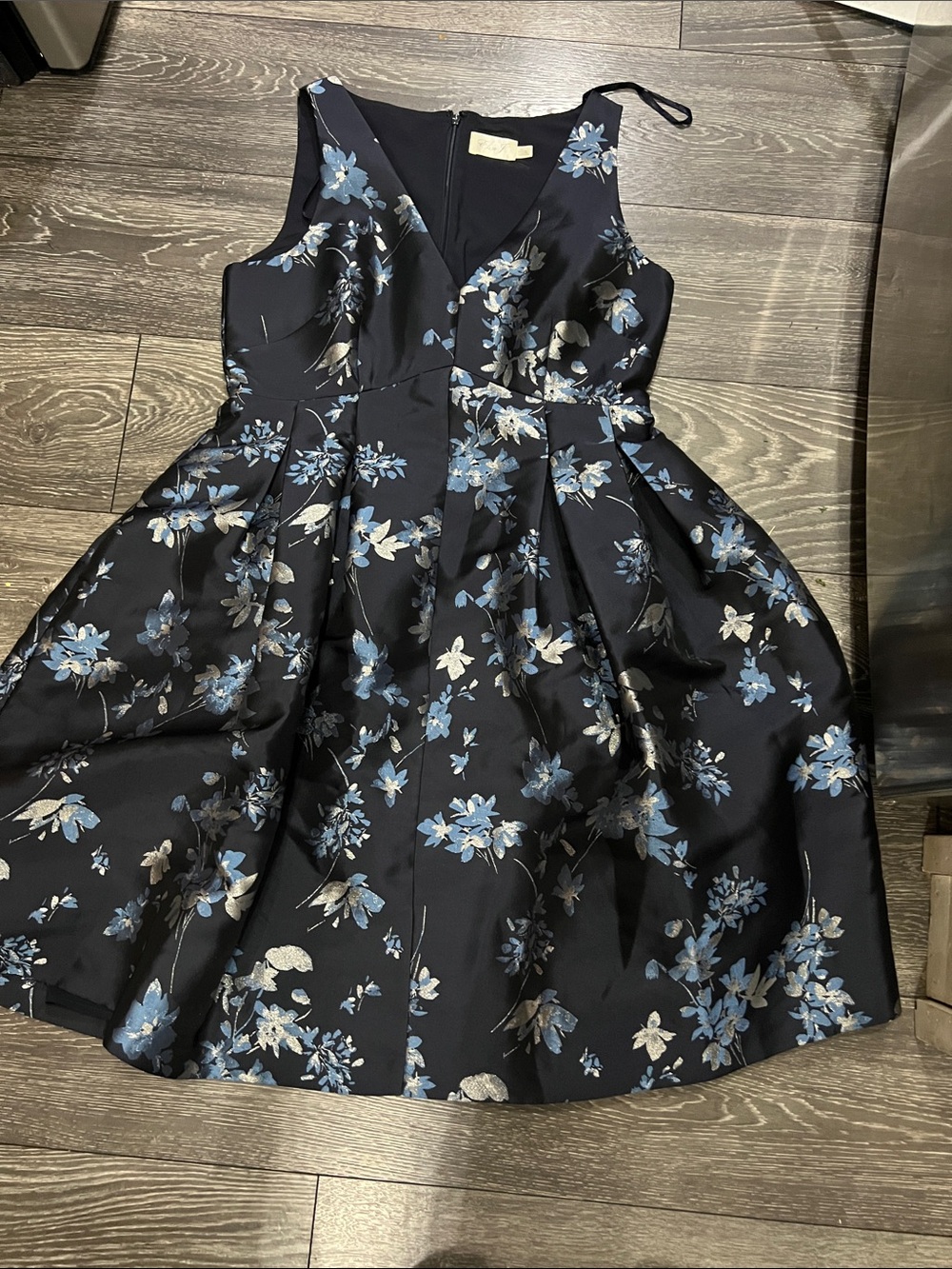 Eliza J Navy Floral Fit-and-Flare Girls' Dress with Light Blue Accents